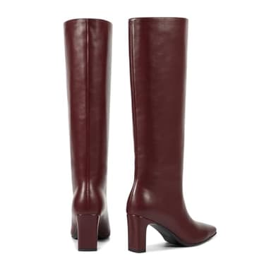 wetkiss Burgundy Boots Straight Leg Knee High Boots for Women Block Heels Regular Calf Square Toe Size 7.5 - Image 3