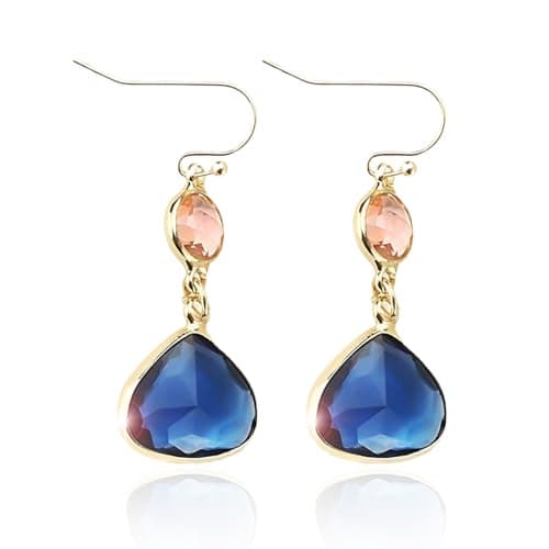 Blue Sapphire Earrings For Women; Blue Yellow Gold Earrings 14k Gold Hollow Teardrop Dangle Earrings Birthstone Earrings Navy Blue Crystal Dangle Earring Dangle Jewelry Gifts (Sapphire Blue) - Image 1