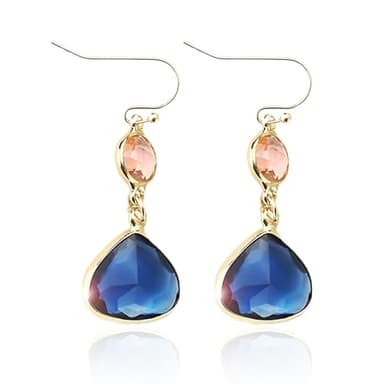 Blue Sapphire Earrings For Women; Blue Yellow Gold Earrings 14k Gold Hollow Teardrop Dangle Earrings Birthstone Earrings Navy Blue Crystal Dangle Earring Dangle Jewelry Gifts (Sapphire Blue) - Image 1