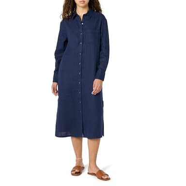 The Drop Women’s Fiona Relaxed Linen Midi Shirt Dress, Maritime Navy, M - Image 1