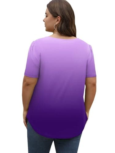 Plus Size Summer Tops Womens Trendy Puff Sleeve Casual Crewneck Shirts YH002 2XL - Image 2