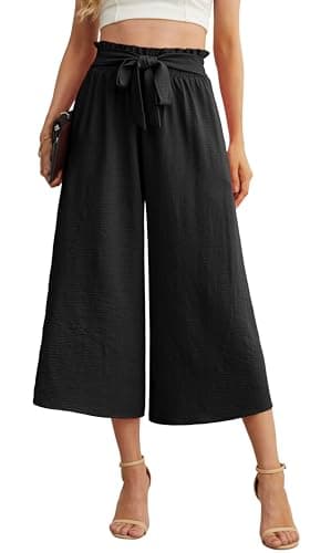 IWOLLENCE Women Flowy Loose Wide Leg Pant Summer Beach Casual Trousers high Waist Adjustable Knot Business Work Casual Pants Black XX-Large - Image 1