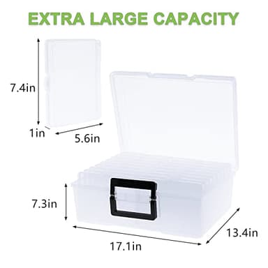 IDekooror Photo Storage Box 5" x 7", 18 Inner Extra Large Photo Organizer Container, Plastic Craft Storage Box with Handle for Pictures Stickers Stamps Seeds - Image 2