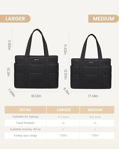LOVEVOOK Tote Bag for Women, Large Puffer Work Tote Laptop Bag, Lightweight Travel Tote Bag with Zipper Gifts for Women - Image 7