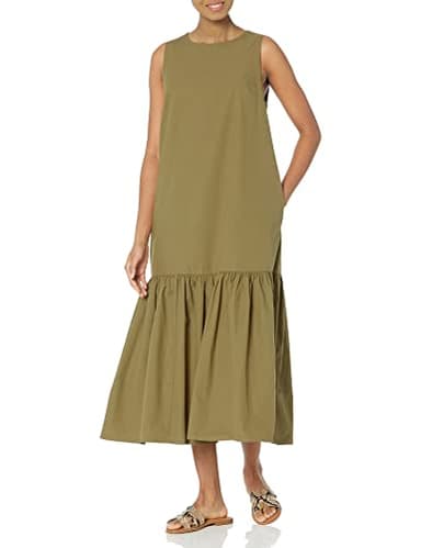 The Drop Women's Ilana Loose Sleeveless Wide-Hem Poplin Maxi Dress, Capers Olive, L - Image 1