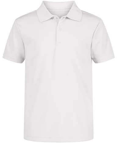 Nautica Boys' School Uniform Short Sleeve Polo Shirt, Button Closure, Moisture Wicking Performance Material, White, Medium - Image 1