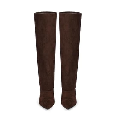 VIUGJNEX Chocolate Fold Over Knee High Boots Chocolate Boots for Women Knee High Boots Women Pointed Stiletto Heeled Tall Boots Size 7.5 - Image 6