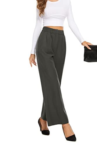 FUNYYZO Women's Wide Leg Pants High Elastic Waisted in The Back Business Work Trousers Long Straight Suit Pants - Image 1