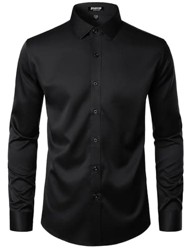 JEMITOP Men's Stretch Wrinkle Free Dress Shirts Formal Wedding Prom Long Sleeve Button Down Shirt Black XXL - Image 2