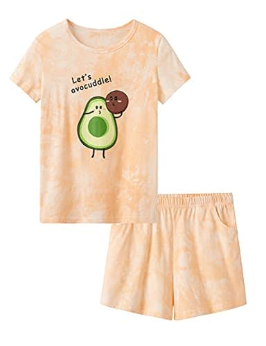 Beezizac Girls Summer Pajama Set Size 12 Cute Avocado 2-PC Sleepwear for Little & Big Kid - Image 1