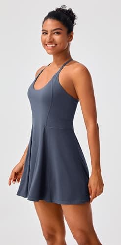 PERSIT Women Tennis Dress Athletic Wrokout Summer Dress Golf with Built in Bras & Shorts Pockets Midnight Blue - Image 2
