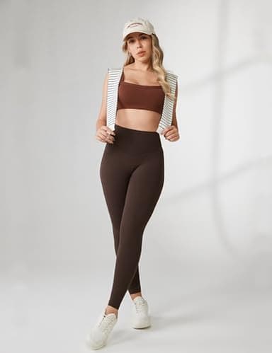 UNISSU Hugcurve No Front Seam High Waisted Workout Leggings for Women Buttery Soft Yoga Pants Gym Athletic Tights - 25'' Clay Brown Medium - Image 2