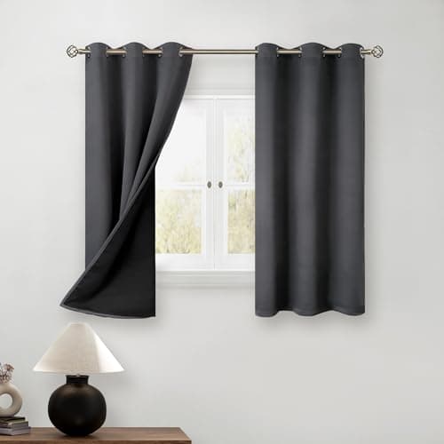 BGment 45 Inch Curtains for Bedroom - Short Blackout Curtains for Small Window/Cafe Thermal Insulated Grommet Drapes, 2 Panels, Each 42 Inch Wide, Dark Grey - Image 1