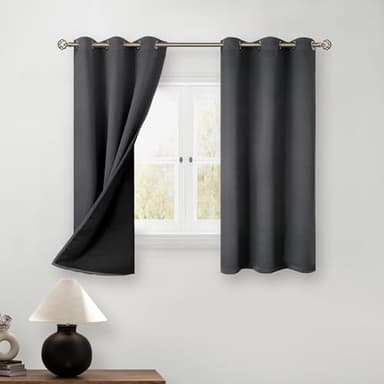 BGment 45 Inch Curtains for Bedroom - Short Blackout Curtains for Small Window/Cafe Thermal Insulated Grommet Drapes, 2 Panels, Each 42 Inch Wide, Dark Grey - Image 1