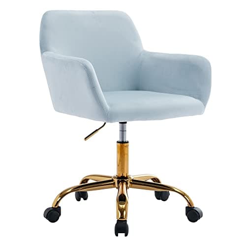KCC Velvet Office Desk Chair, Comfy Swivel Modern Leisure Armchair with Wheels, Upholstered Comfy Velvet Fabric Makeup Chair Height Adjustable for Teens Women Girls Elegant Home Office, Baby Blue - Image 1