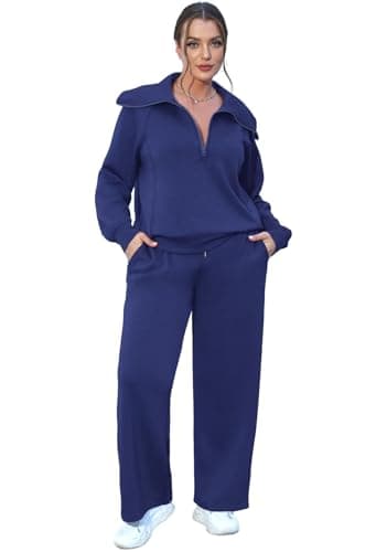 XIEERDUO Beach Outfits For Women Winter 2 Piece Lounge Sets 2024 Oversized Sweatsuit Tracksuit Navy Blue L - Image 3