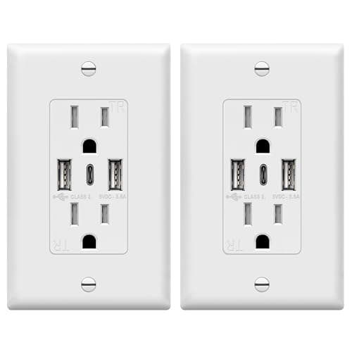 TOPGREENER USB Outlet, 3-Port Type C 3.6A 18W Wall Outlet, 15 Amp Receptacle, Charging Power Outlet with USB Ports, Compatible with iPhone 17 Series & More, UL Listed, TU21536AC3-2PCS, White, 2 Pack - Image 1