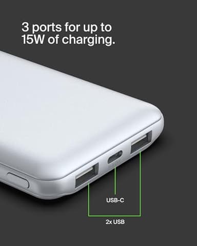 Belkin Portable Charger, USB C Power Bank 10,000mAh w/ 2xUSB-A Ports, 15W w/Type-C to Type-A Cable for iPhone 17, Air, Samsung Galaxy S25, iPad, Nintendo Switch 2, Google Pixel 10, etc. - Pearl Blue - Image 8