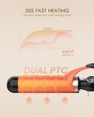 Large Curling Iron 2 Inch, Ceramic Long Barrel Hair Curling Wand, Hair Styling Tool, Dual Voltage, LCD Display, Black - Image 4