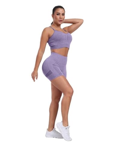 CHRLEISURE Women's 4 Packs Workout Gym Shorts, High Waisted Butt Lifting Scrunch Butt Seamless Booty Shorts(Black,DGray,Purple,Blue,M) - Image 4