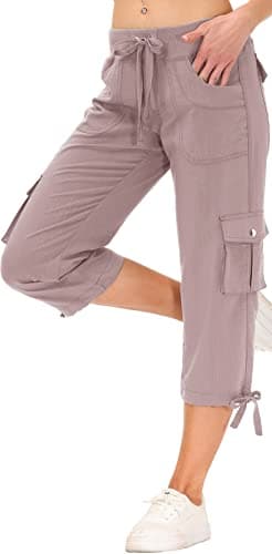 MoFiz Women's Hiking Cargo Shorts Quick Dry Lightweight Athletic Capri Pants for Camping Jogger with Pockets Pink - Image 2