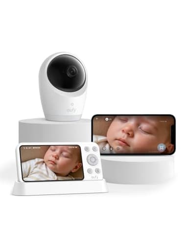 eufy Security Baby Monitor E21 with 4K UHD Camera, 5'' 720p Display, 8X Zoom, Hybrid Wi-Fi and No Wi-Fi Connection, 24/7 Recording in app, Pan-Tilt, Portable Camera with Built-in Battery, ANR - Image 1