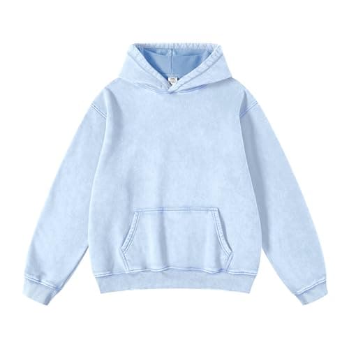 FAIABLE Mens Hoodies Pullover Oversized Hoodie Plush Fleece Hooded Sweatshirt Vintage Heavyweight Hoodie Cotton Big and Tall Hoodies for Men Couples Winter Autumn Workout College Streetwear Light Blue - Image 1