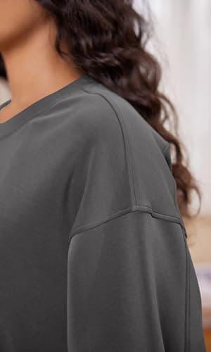 ODODOS Modal Soft Long Sleeve Cropped Sweatshirts for Women Oversized Crew Neck Pullover Crop Top, Fleece Lined Charcoal, Medium - Image 6