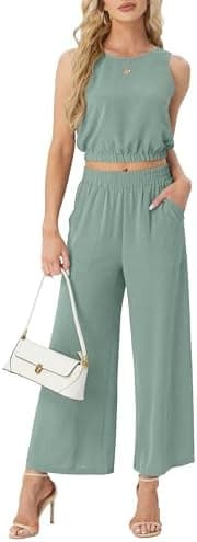 GRECERELLE Two Piece Sets for Women Sleeveless Crop Top Wide Leg Pants Sweat Set for Women Tracksuits 2025 Summer - Image 4