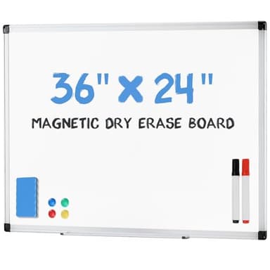 DUMOS Magnetic Whiteboard Kit for Wall 36" x 24", Dry Erase Board with 1 Dry Eraser & 2 Multicolor Markers & 4 Magnetic Pins, Sliver Reinforced Aluminum Frame for Home, School, Office - Image 1