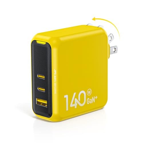 AOHI Magcube 140W USB C Charger PD3.1 3-Port GaN+ Laptop Wall Charger 100W Fast Charging Power Adapter Foldable Plug for MacBook Pro 16'', Dell XPS, iPad Pro, Galaxy, iPhone 15 Pro, Chromebook, Yellow - Image 1
