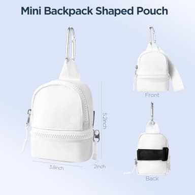 Babysun Mini Backpack Keychain Wristlet Pouch Small Change Coin Purse Cute Zipper Wallet With 3 RFID Card Slots For Women/Men Airpods Cosmetics (White) - Image 2