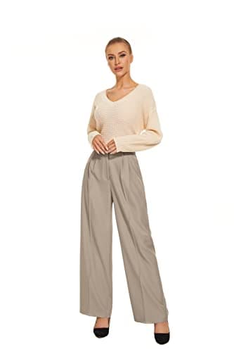 KICZOY Women's Wide Leg High Waist Pants Loose Fit Back Elastic Waist Pleated Front Trousers for Work Casual - Image 2