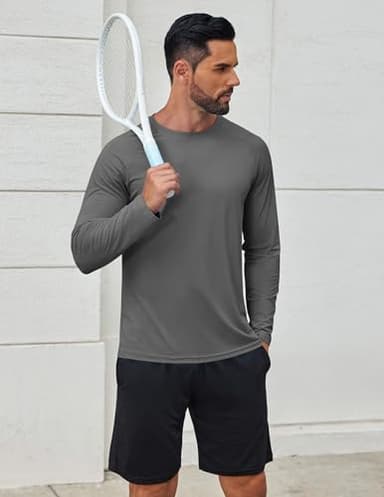 COOFANDY Sun Protection Shirts for Men Long Sleeve Stretchy Casual Summer Beach T-Shirt Quick Dry Swim Shirt Dark Grey - Image 4
