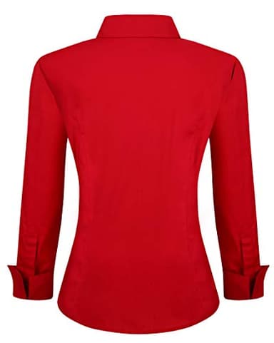Esabel.C Womens Button Down Shirts Long Sleeve Regular Fit Stretch Work Blouse Red M - Image 2
