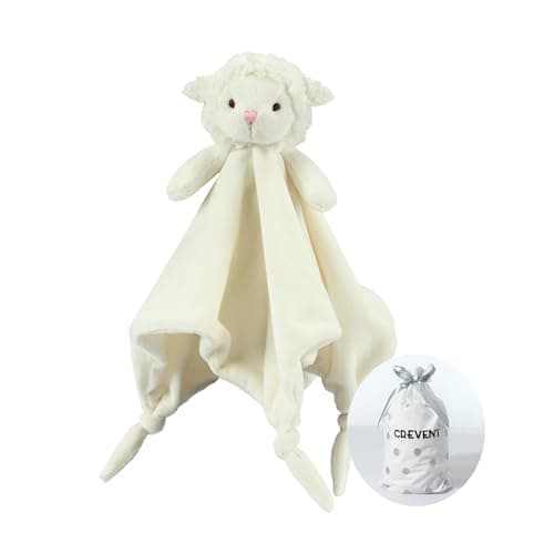CREVENT Cozy Plush Baby Security Blanket Loveys for Baby Girls Boys, Minky Front and Back with Animal Face (Ivory Sheep) - Image 1