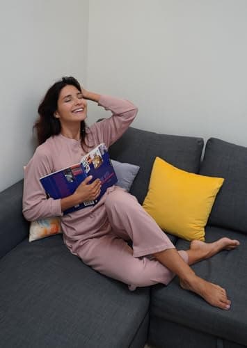 Ekouaer Waffle Knit Pajamas for Women Set Long Sleeve Pants Pj Henley Tops Lounge Sets Comfy Sleepwear with Pockets Mauve M - Image 4