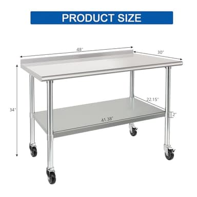 HARDURA Stainless Steel Table 30 x 48 Inches with Wheels Casters NSF Heavy Duty Commercial Prep Table with 2” Backsplash and Adjustable Undershelf for Restaurant Kitchen Home and Hotel - Image 2