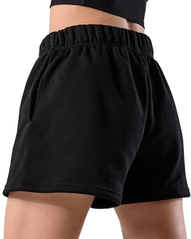 Kamo Fitness CozyTec Sweat Shorts Women High Waisted Lounge Comfy Casual Cotton Shorts with Pockets (Black, L) - Image 1