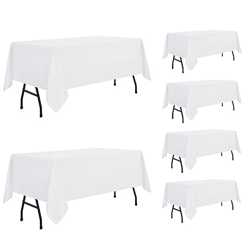 sancua 6 Pack White Tablecloth 60 x 84 Inch, Rectangle Table Cloth for 4ft Tables - Stain and Wrinkle Resistant Washable Polyester Table Cover for Dining Wedding Banquet Party Buffet Restaurant - Image 1