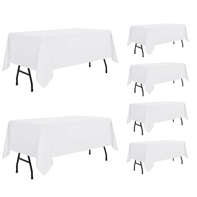 sancua 6 Pack White Tablecloth 60 x 84 Inch, Rectangle Table Cloth for 4ft Tables - Stain and Wrinkle Resistant Washable Polyester Table Cover for Dining Wedding Banquet Party Buffet Restaurant - Image 1