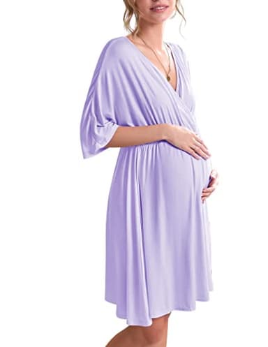 Ekouaer 3 in 1 Labor/Delivery/Hospital Gown Maternity Dress Nursing Nightgown Sleepwear for Breastfeeding, Lilac Purple, Medium - Image 1