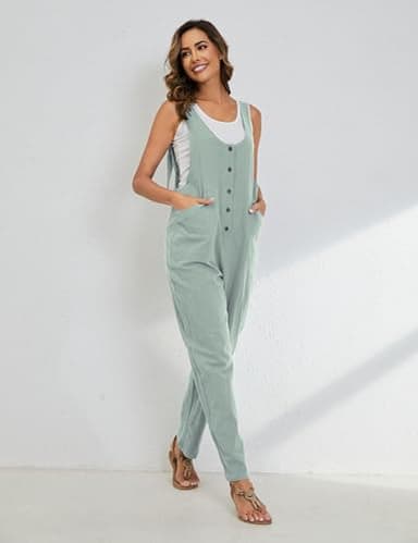 Yeokou Womens Overalls Linen Cotton Jumpsuits Loose Casual Jumpers with Pockets(LightGreen-M) - Image 6