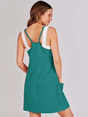 ANRABESS Women Athletic Dress Summer Tennis Workout Active Sports Mini Romper Dress Built in Shorts Travel Vacation Clothes Teal Large - Image 5