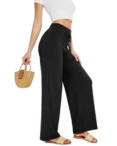 ZOOSIXX Soft Black Pajama Pants for Women, Wide Leg Comfy Casual Lounge Yoga Capri Pants 22'' / 30'' - Image 2