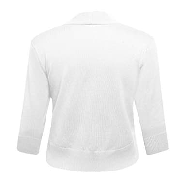 AAMILIFE Women's 3/4 Sleeve Cropped Cardigans Sweaters Jackets Open Front Short Shrugs for Dresses White M - Image 3