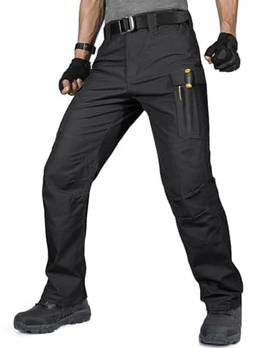 FREE SOLDIER Mens Cargo Pants Lightweight Work Pants for Men Water Resistant Tactical Pants with Pockets for Hiking Outdoor Black 38W/30L - Image 1