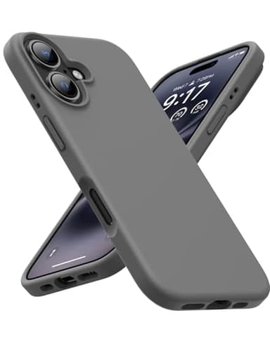 OuXul Designed for iPhone 16 Case 6.1"- Slim Liquid Silicone Cover with [Soft Anti-Scratch Microfiber Lining], Shockproof 3-Layer Full Protection (Charcoal Gray) - Image 1
