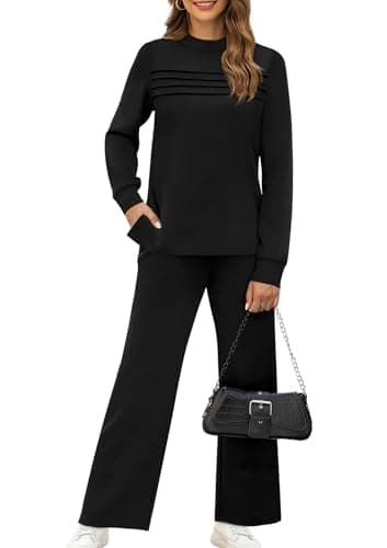 WIHOLL Fall Outfits for Women 2025 Matching Sets Clothing Holiday Two Piece Vacation Teacher Outfits Business Casual Cozy Athletic Athleisure Winter Conjuntos De 2 Piezas Para Mujer Black L - Image 2