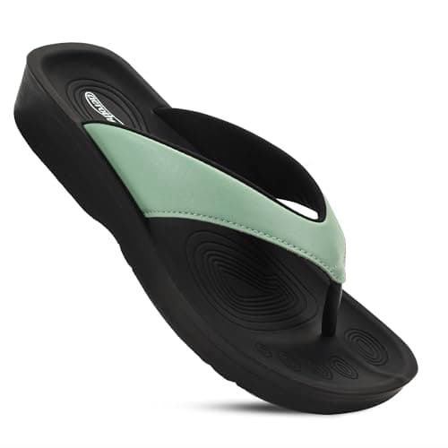 AEROTHOTIC Arch Support Flip Flops for women Stylish Cushioned Padded Straps with Soft Toe Post Slip on Footwear Dressy Travel Recovery Outdoor Comfortable Walking Sandals (Ravine Sage Green, Size 8) - Image 1